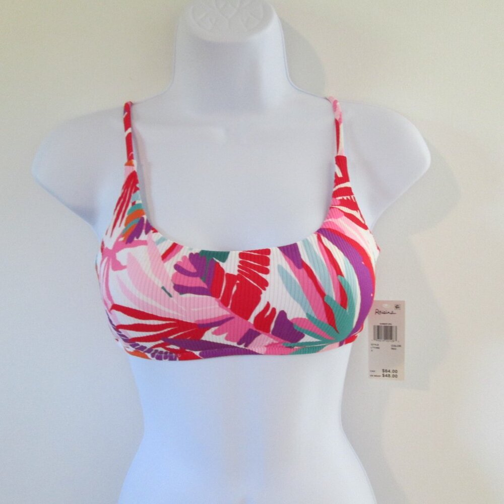 Raisins Juniors' Tropical-Print Tie-Back Bikini Top NWT Sz S - Picture 3 of 9
